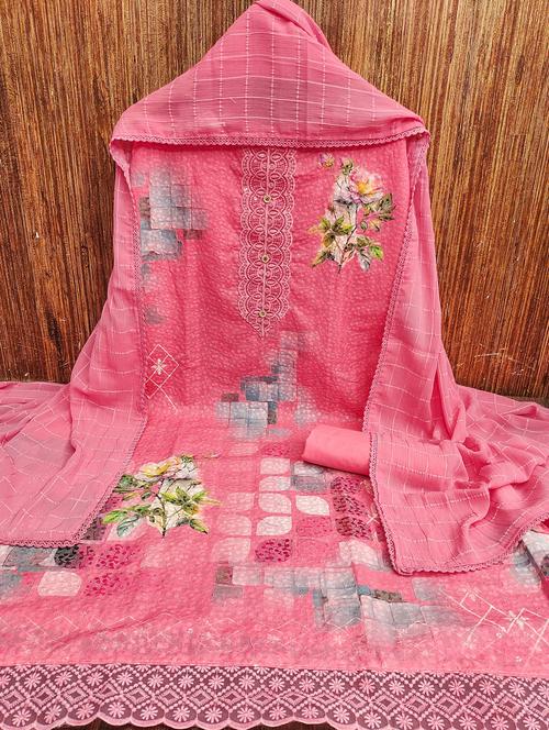 women printed embroidered unstitched suit set - 21980084 - Very Small Image - 1