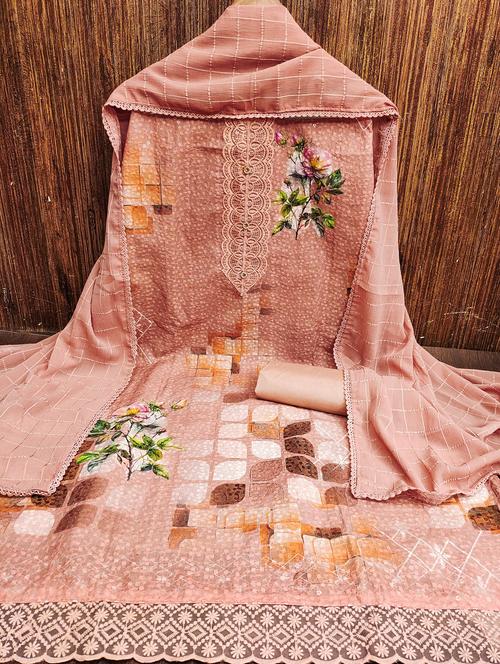 women printed embroidered unstitched suit set - 21980085 - Very Small Image - 1