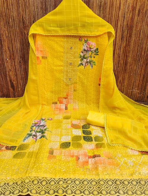 women printed embroidered unstitched suit set - 21980086 - Very Small Image - 1