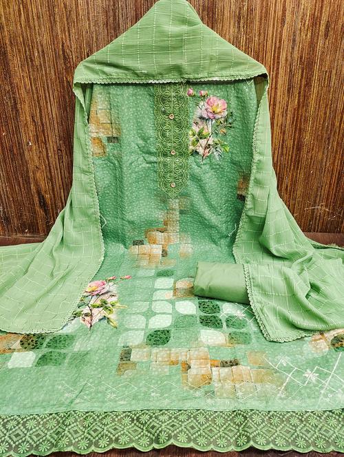 women printed embroidered unstitched suit set - 21980087 - Very Small Image - 1