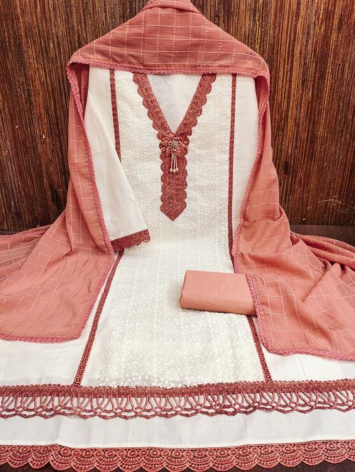 women solid with work embroidered unstitched suit set - 21980115 - Very Small Image - 1