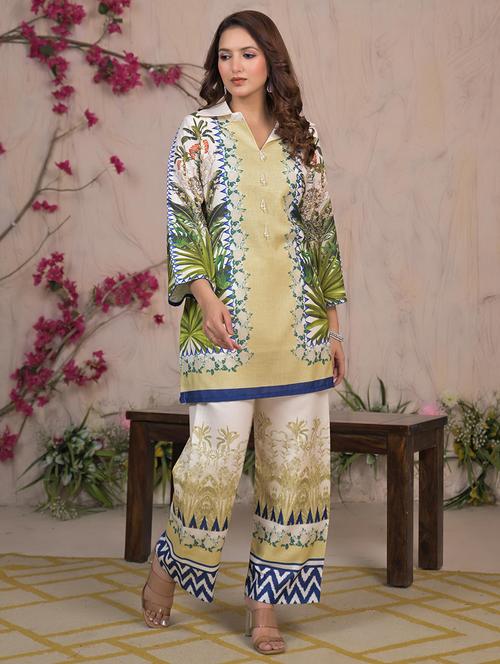 women printed three quarter sleeve ethnic co-ord set - 21980130 - Very Small Image - 1