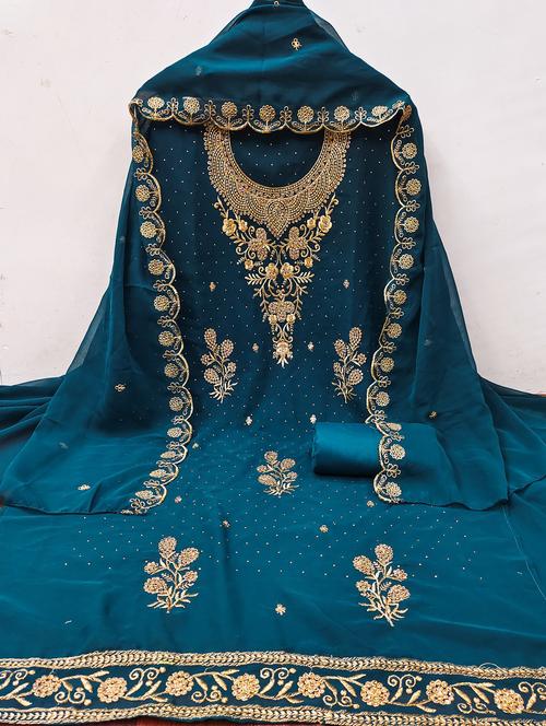 women solid with work embroidered unstitched suit set - 21980216 - Very Small Image - 1