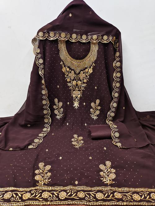 women solid with work embroidered unstitched suit set - 21980217 - Very Small Image - 1