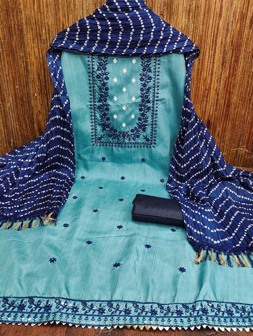 women solid with work embroidered unstitched suit set - 21980240 - Very Small Image - 1