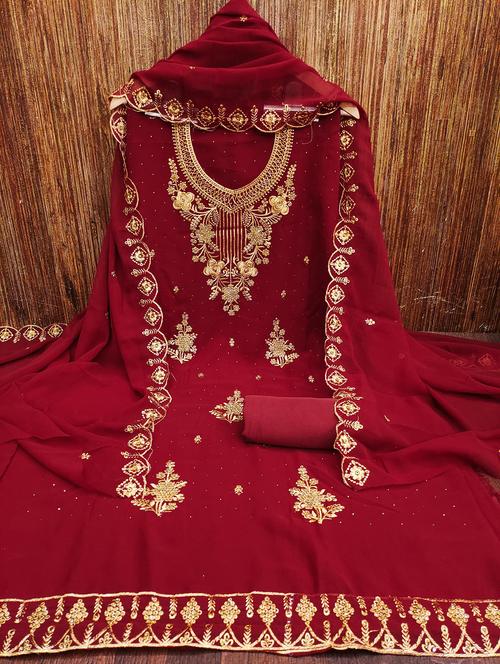 women solid with work embroidered unstitched suit set - 21980279 - Very Small Image - 1