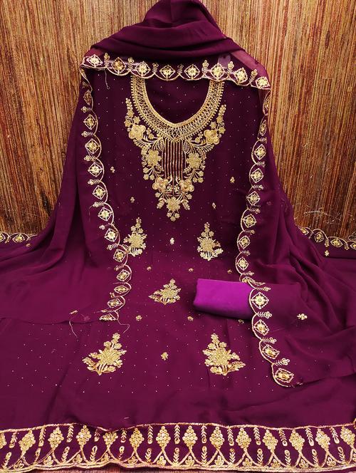 women solid with work embroidered unstitched suit set - 21980280 - Very Small Image - 1