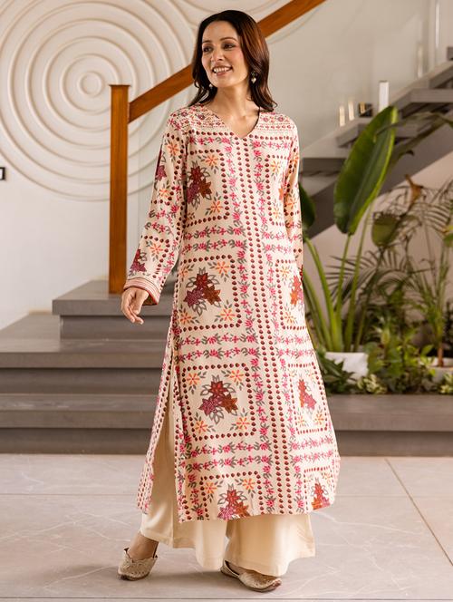 women printed long sleeve kurta palazzo set - 21980363 - Very Small Image - 1