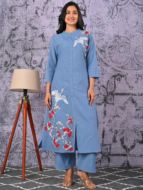 women embroidered three quarter sleeve kurta palazzo set - 21980364 - Very Small Image - 1