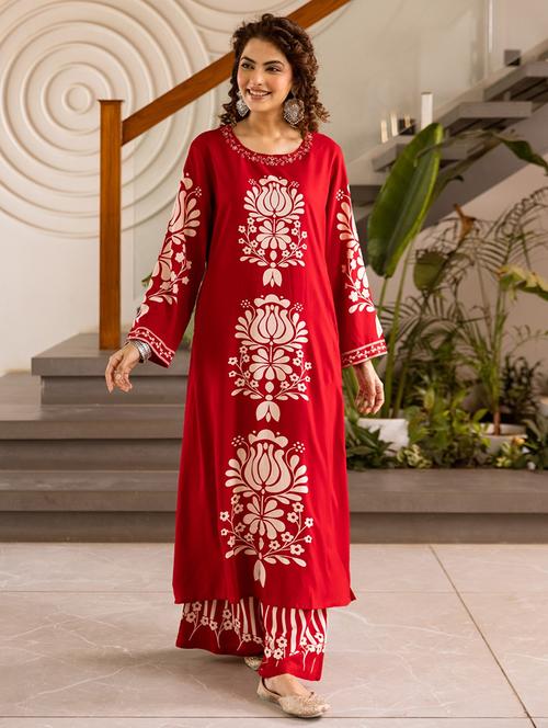 women printed long sleeve kurta palazzo set - 21980365 - Very Small Image - 1