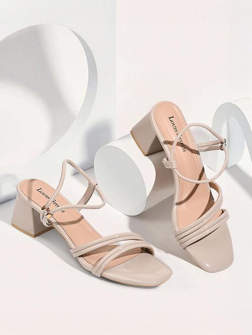 women beige solid back strap block heels - 21980376 - Very Small Image - 1