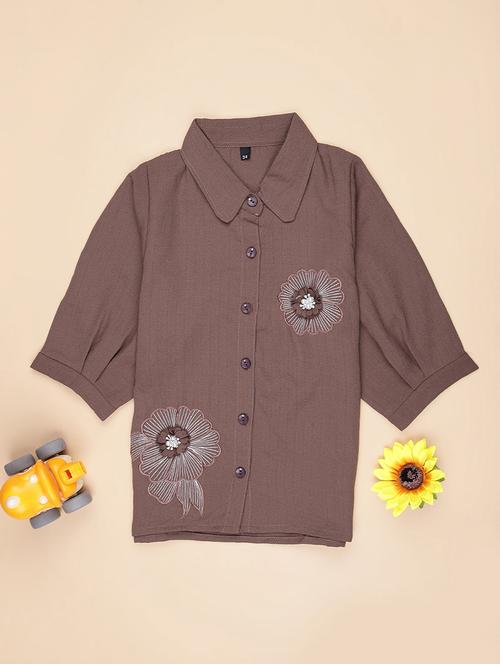 girls embroidered puff sleeve collared top - 21980532 - Very Small Image - 1