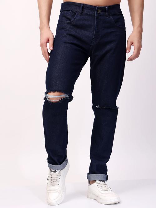 men solid slash knee mid rise slim fit jean - 21980988 - Very Small Image - 1