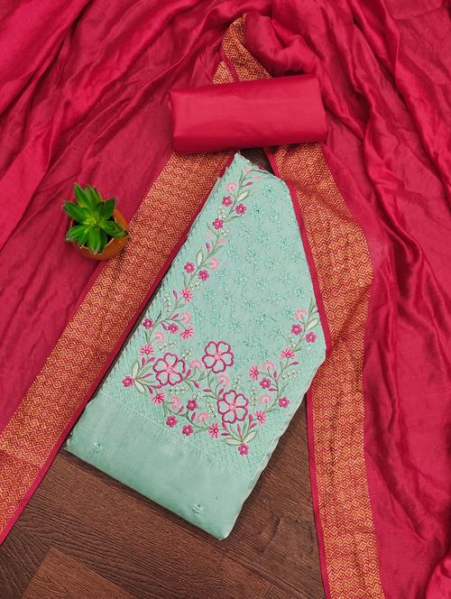 women solid with work embroidered unstitched suit set - 21981022 - Very Small Image - 1