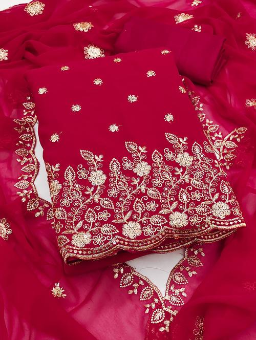 women solid with work embroidered unstitched suit set - 21981035 - Very Small Image - 1