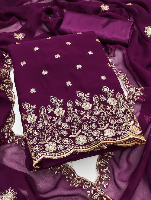 women solid with work embroidered unstitched suit set - 21981038 - Very Small Image - 1