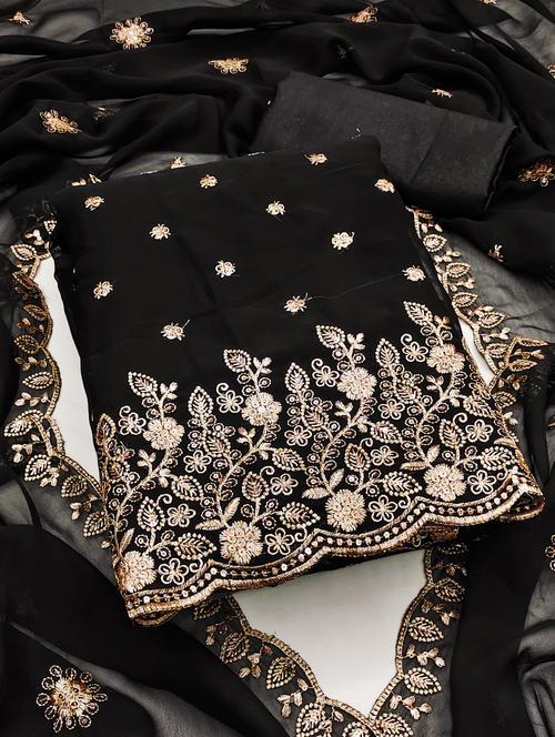 women solid with work embroidered unstitched suit set - 21981039 - Very Small Image - 1