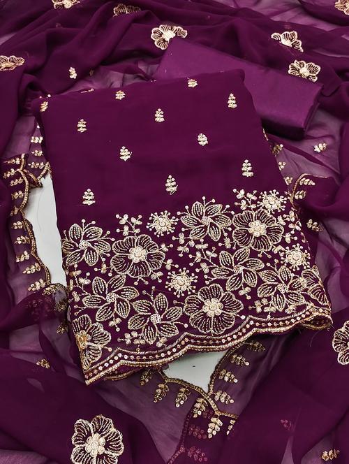 women solid with work embroidered unstitched suit set - 21981061 - Very Small Image - 1