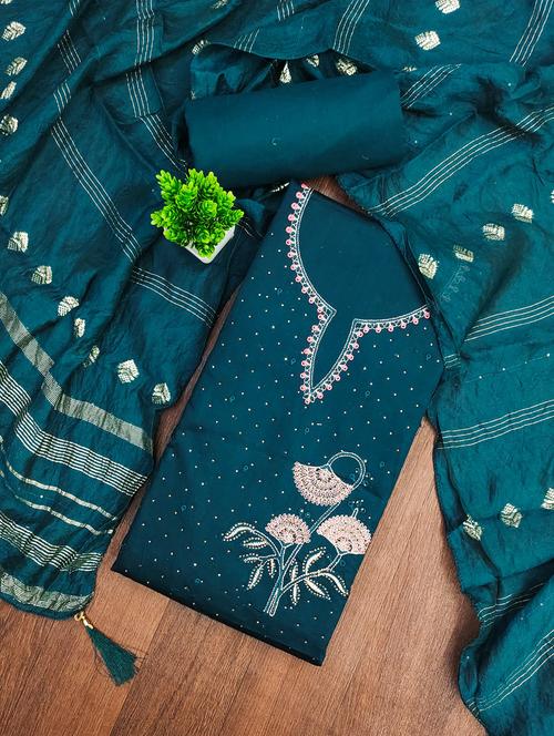 women solid with work embroidered unstitched suit set - 21981143 - Very Small Image - 1