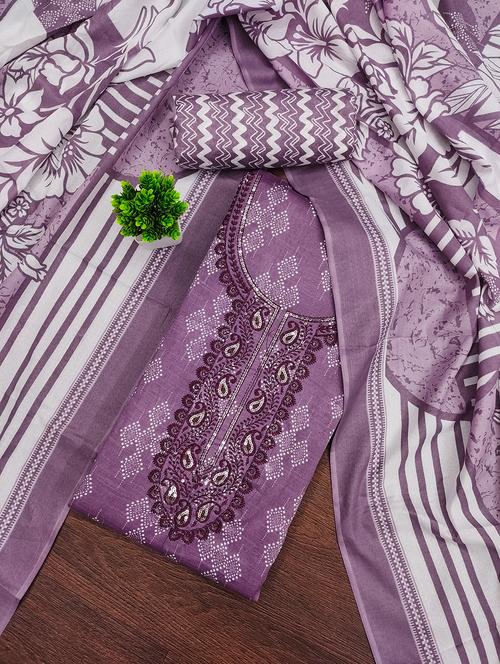 women printed with embroidery work unstitched suit set - 21981264 - Very Small Image - 1
