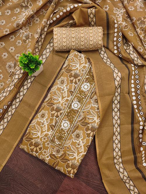 women printed with embroidery work unstitched suit set - 21981311 - Very Small Image - 1