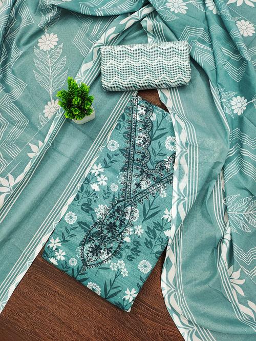 women printed with embroidery work unstitched suit set - 21981313 - Very Small Image - 1