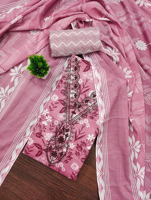 women printed with embroidery work unstitched suit set - 21981315 - Very Small Image - 1