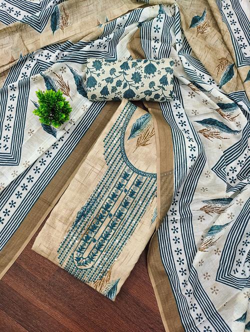 women printed with embroidery work unstitched suit set - 21981333 - Very Small Image - 1