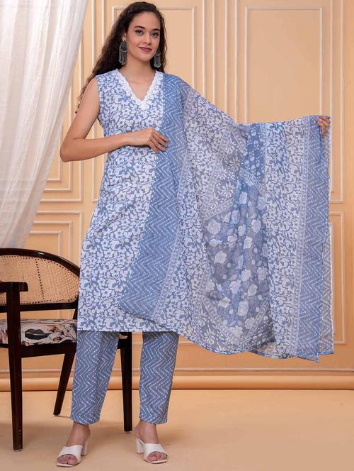women printed sleeveless kurta and pant with dupatta set - 21981572 - Very Small Image - 1