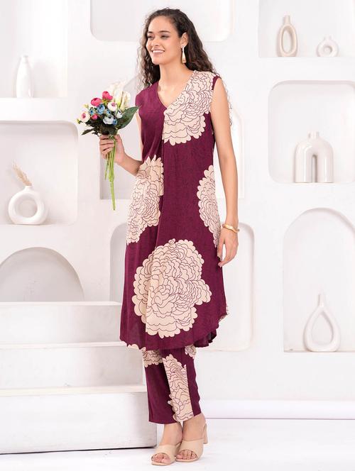 women printed sleeveless kurta and pant set - 21981593 - Very Small Image - 1