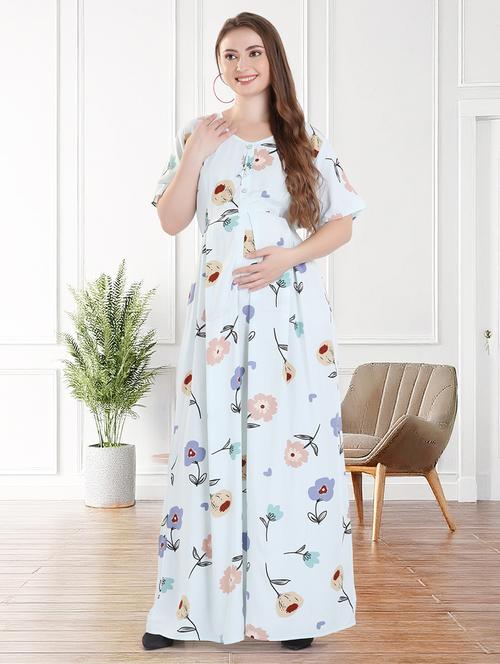 women printed short sleeve maternity wear nighty - 21981622 - Very Small Image - 1