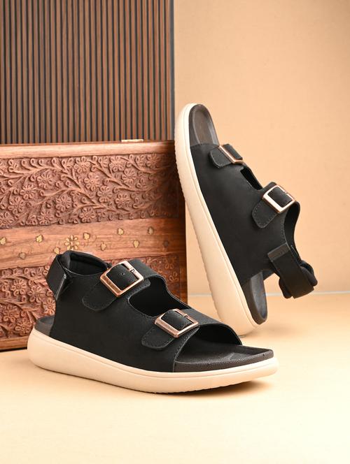 men black solid back strap sandal - 21981671 - Very Small Image - 1