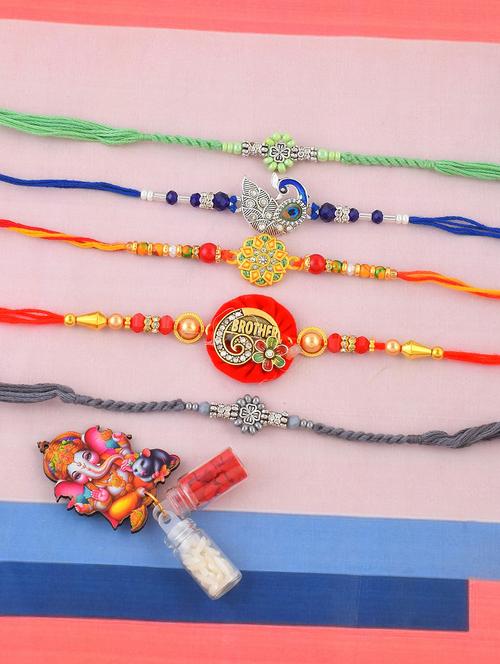 pack of 5 brass plated rakhi set - 21981746 - Very Small Image - 1