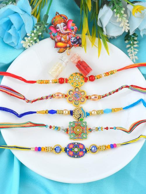 pack of 5 brass plated beaded rakhi set - 21981748 - Very Small Image - 1