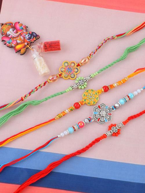 pack of 5 brass plated beaded rakhi set - 21981758 - Very Small Image - 1