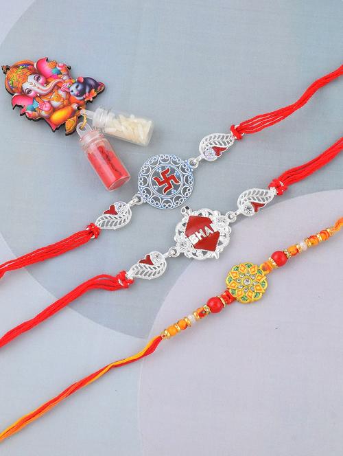 pack of 3 silver plated beaded rakhi set - 21981759 - Very Small Image - 1