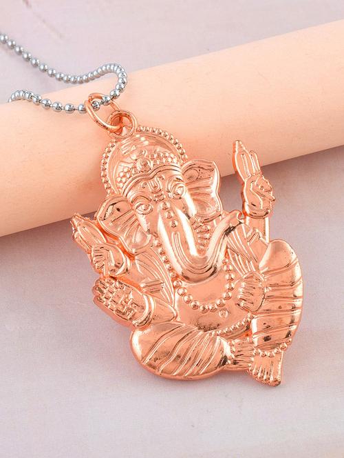 pure copper ganesh ganpati pendant with silver coin - 21981839 - Very Small Image - 1