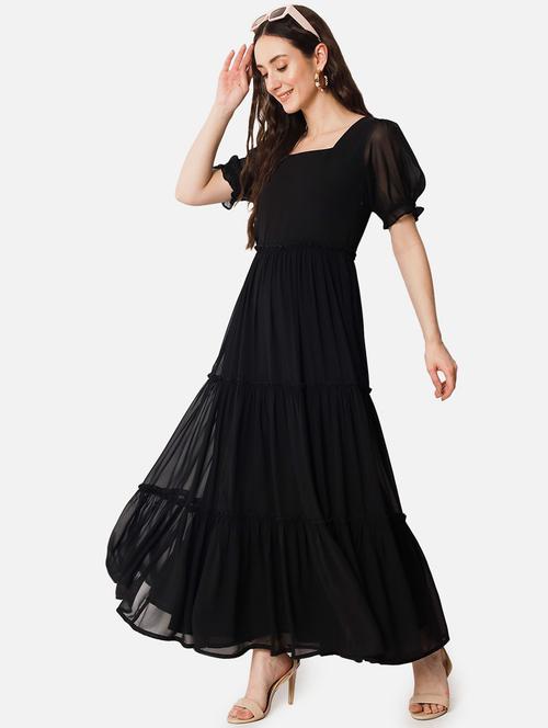 women solid puff sleeve tiered maxi dress - 21982024 - Very Small Image - 1