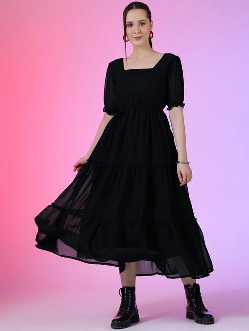women solid puff sleeve tiered maxi dress - 21982060 - Very Small Image - 1