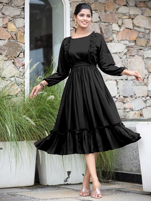 women solid puff sleeve tiered dress - 21982107 - Very Small Image - 1