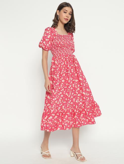 women printed puff sleeve tiered dress - 21982168 - Very Small Image - 1