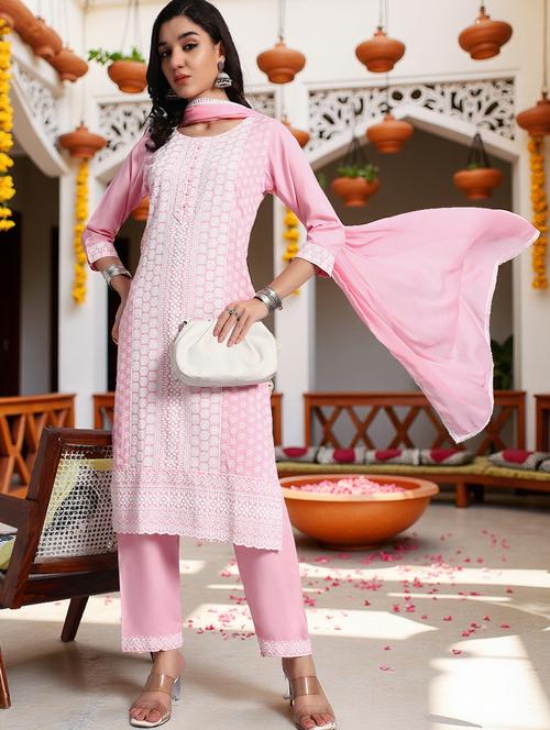 women three quarter sleeve kurta pant with dupatta set - 21982280 - Very Small Image - 1
