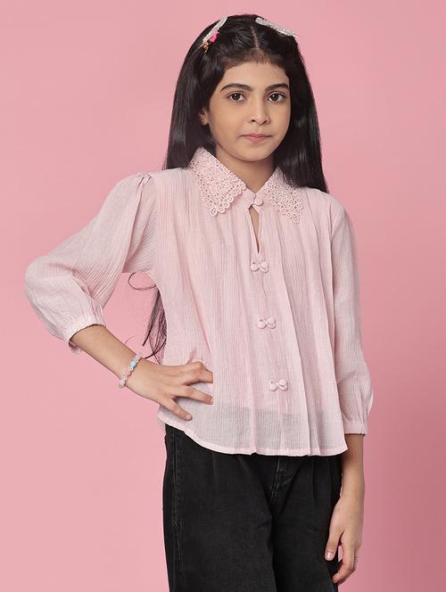 girls solid collared puff sleeve top - 21982701 - Very Small Image - 1