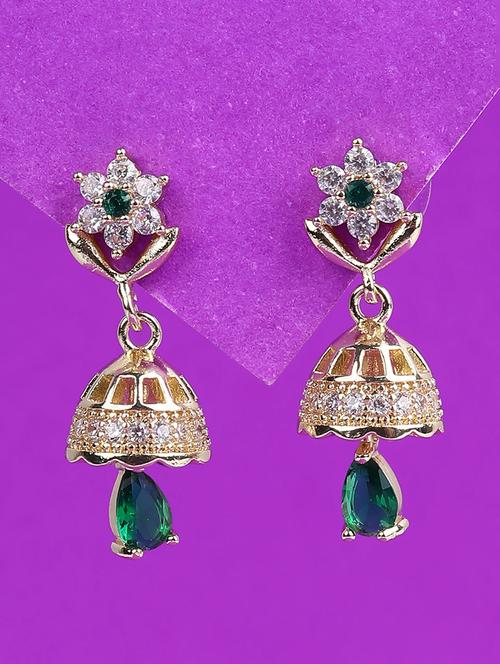 green emerald jhumka earrings - 21982761 - Very Small Image - 1