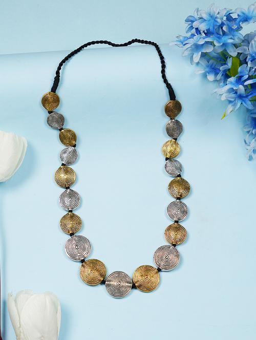 golden & silver black ethnic tribal handmade fashion long coin necklace - 21982879 - Very Small Image - 1