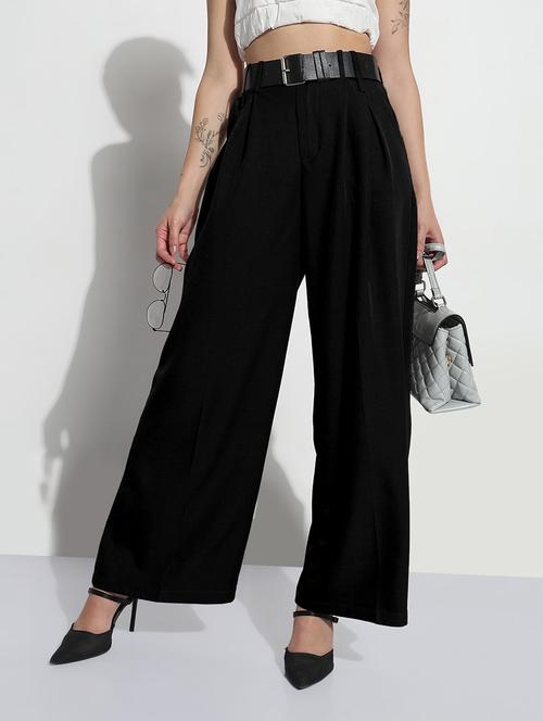 women solid high rise pleated korean pants  - 21982933 - Very Small Image - 1