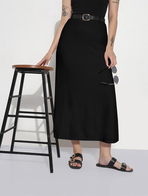 Women Solid High Rise A-line Midi Skirt - 21982955 - Very Small Image - 1