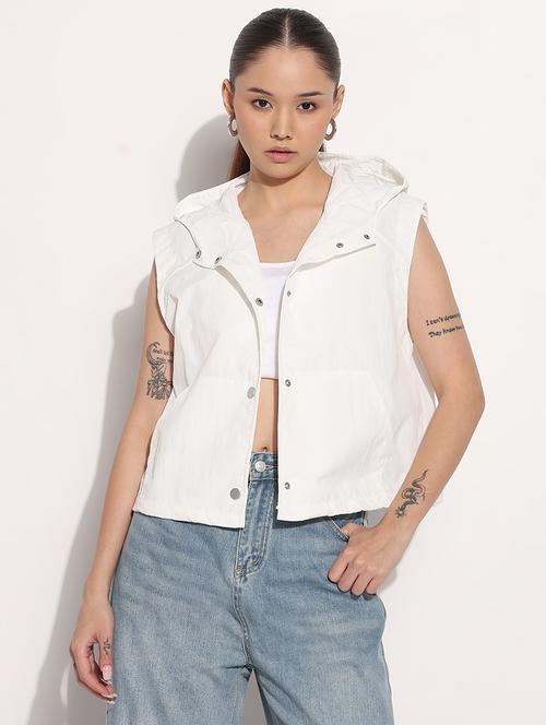 women white solid sleeveless hooded jacket - 21983003 - Very Small Image - 1