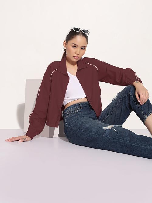 women maroon solid long sleeve jacket - 21983004 - Very Small Image - 1