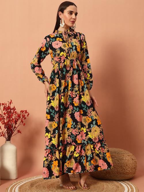 floral print tie-up neck georgette party gown - 21983228 - Very Small Image - 1